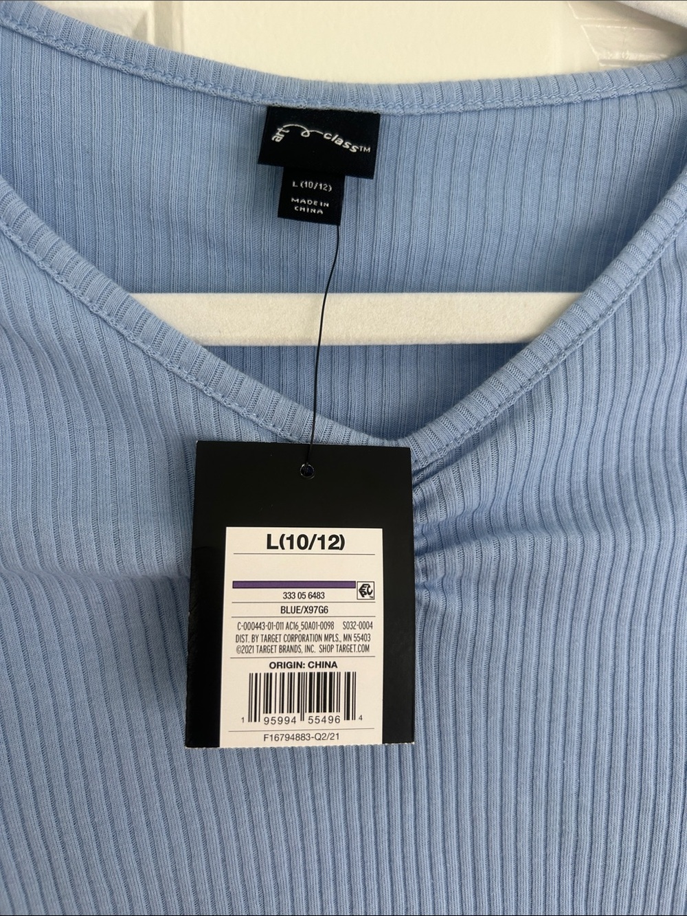 Art Class Light Blue Ribbed V-Neck Long Sleeve Top - Picture 2 of 4